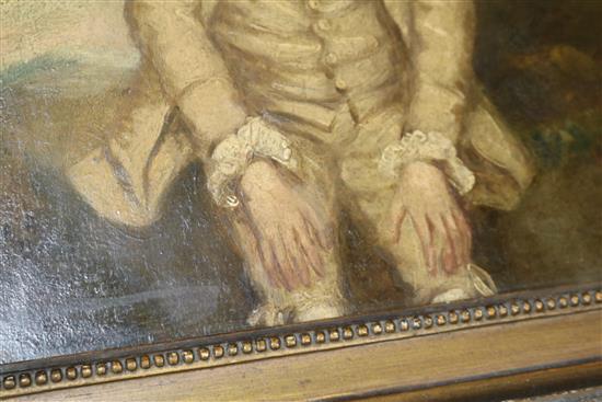 After Gainsborough, oil on panel, seated boy 29 x 24cm.